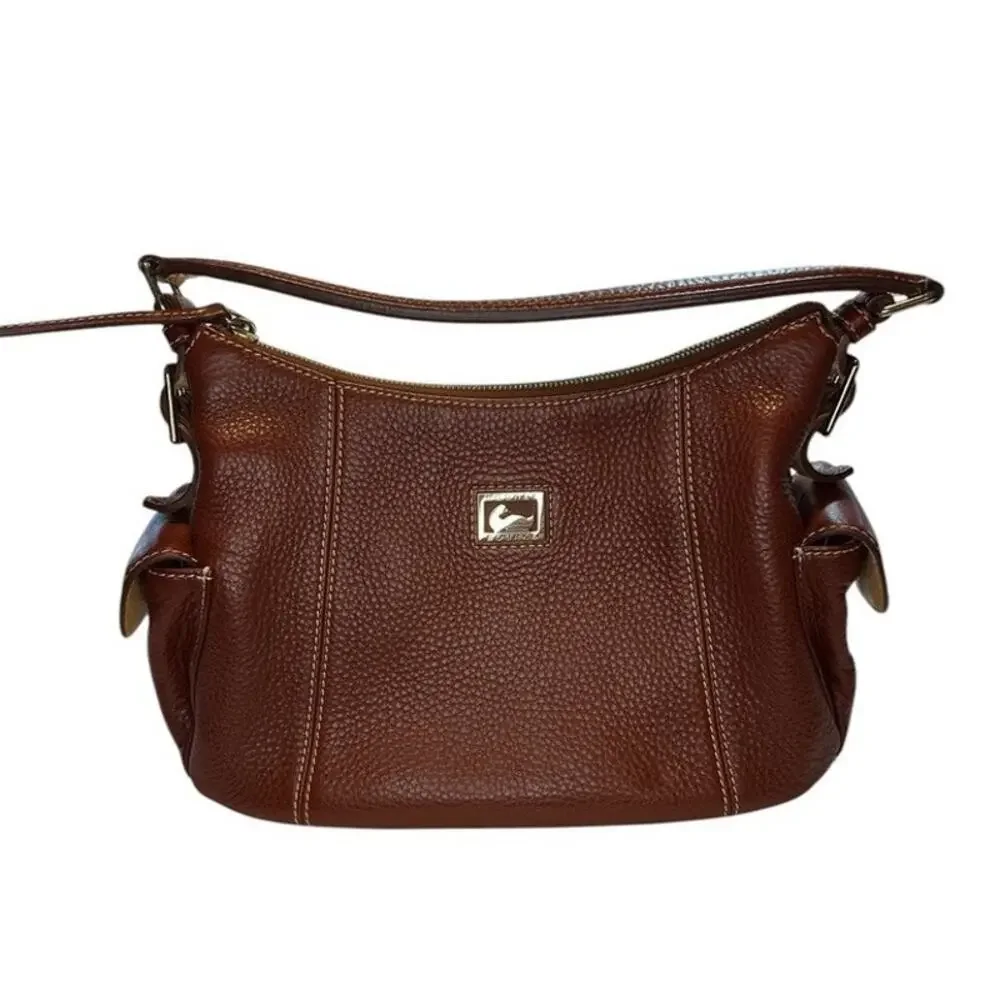 Dooney & Bourke Women Brown Peeble Leather Zip Closure Clutch Shoulder Hobo Bag